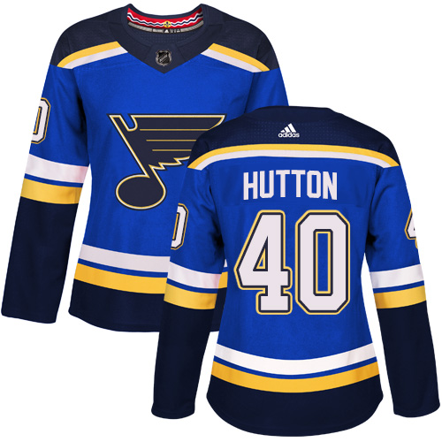 Adidas Blues #40 Carter Hutton Blue Home Authentic Women's Stitched NHL Jersey